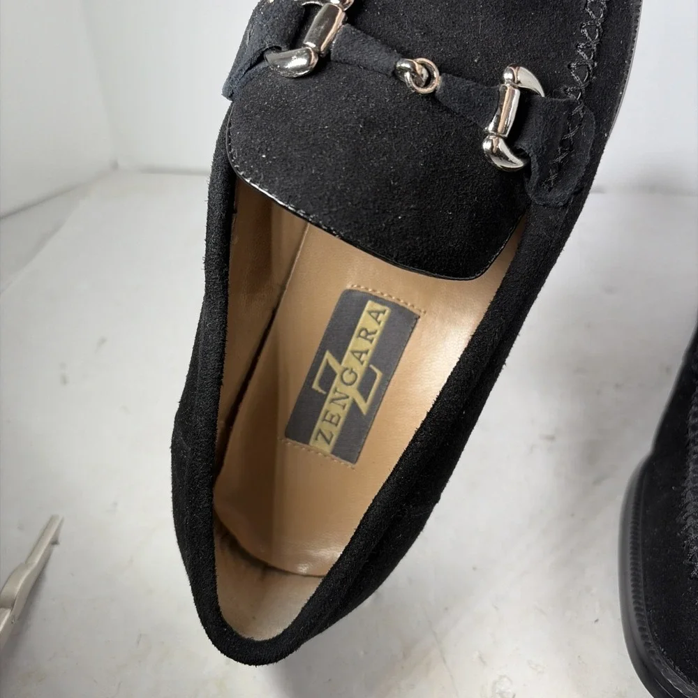 Size 7.5 Zengara Black Suede Leather Bit Loafers Z300691
